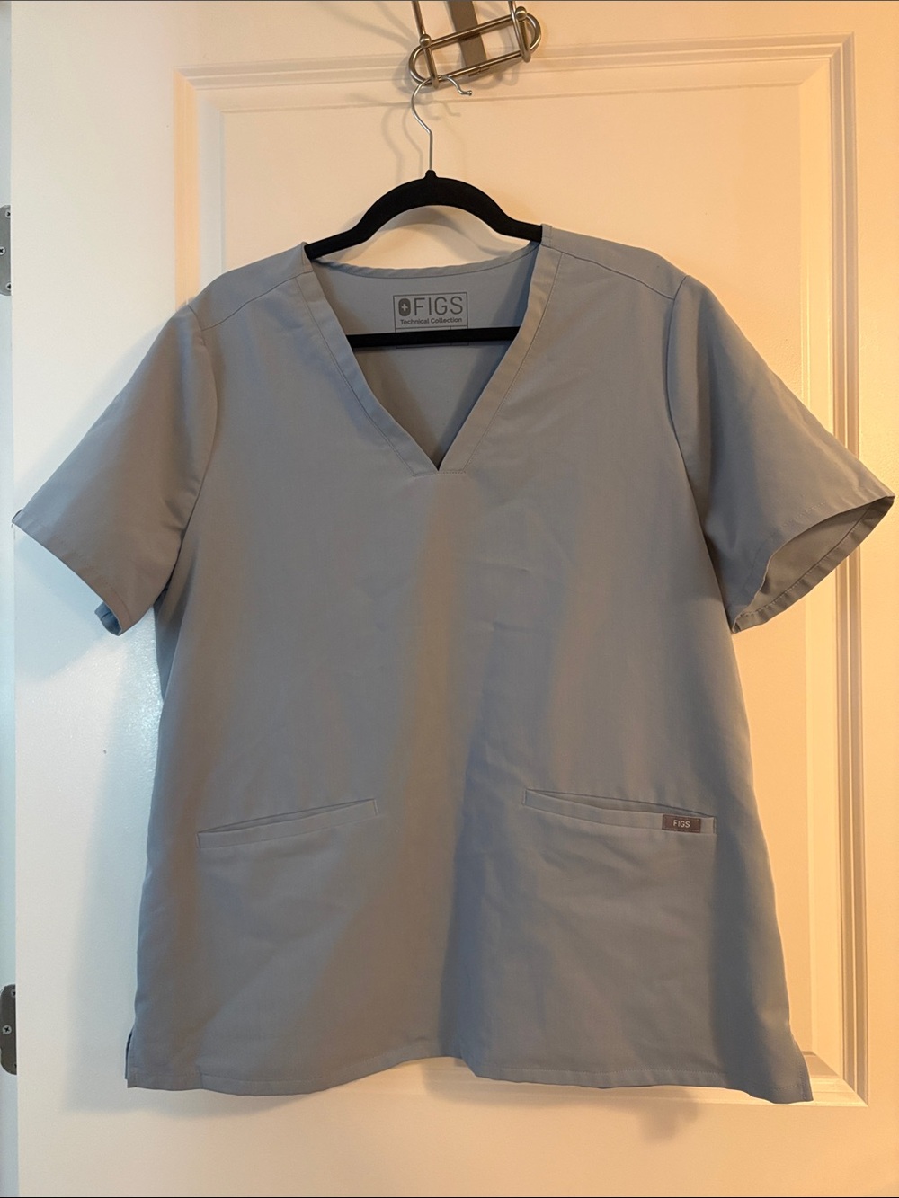 Figs Women's V-Neck Scrub Top in Light Blue - Small Pen Mark